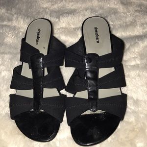 Black wedge sandals.